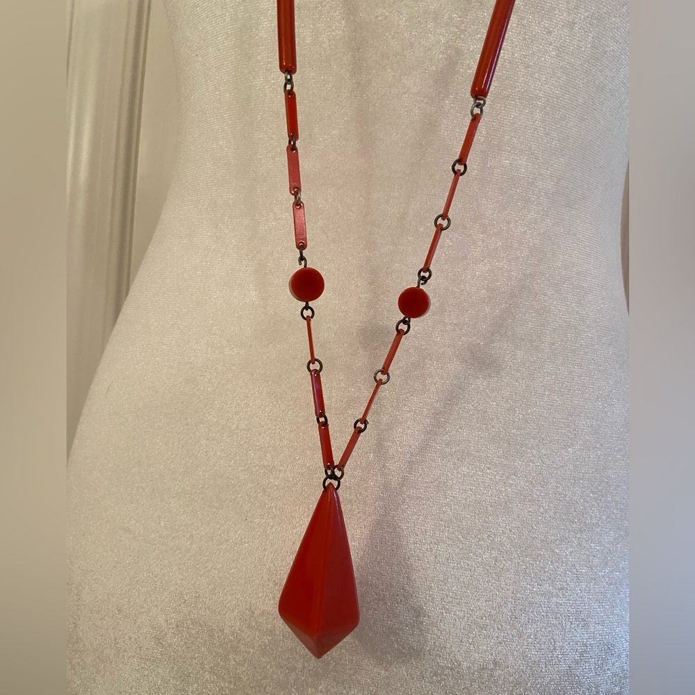 Vintage 20s Art Deco Coral Celluloid Flapper Necklace Catalin Bakelite Beaded - Picture 4 of 8